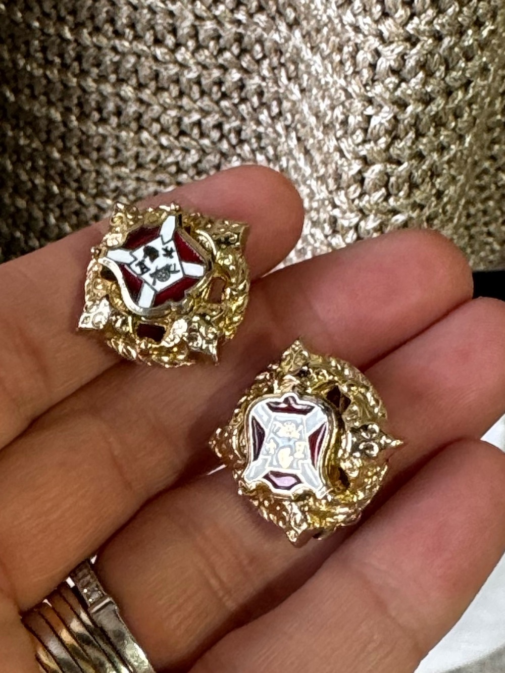Vintage Coro Gold Tone Shield Medallion Clip-On Earrings